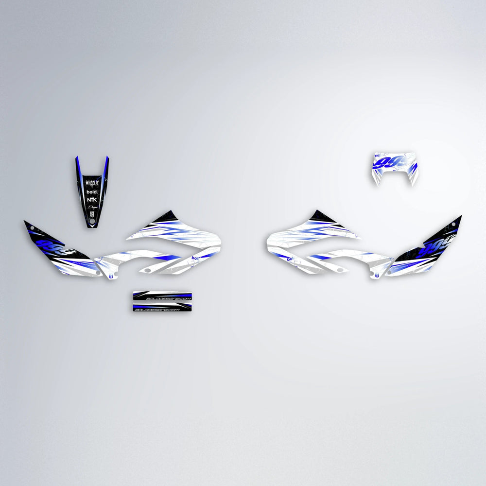 SUNRISE Yamaha WR 125X graphics kit parts layout in Blue