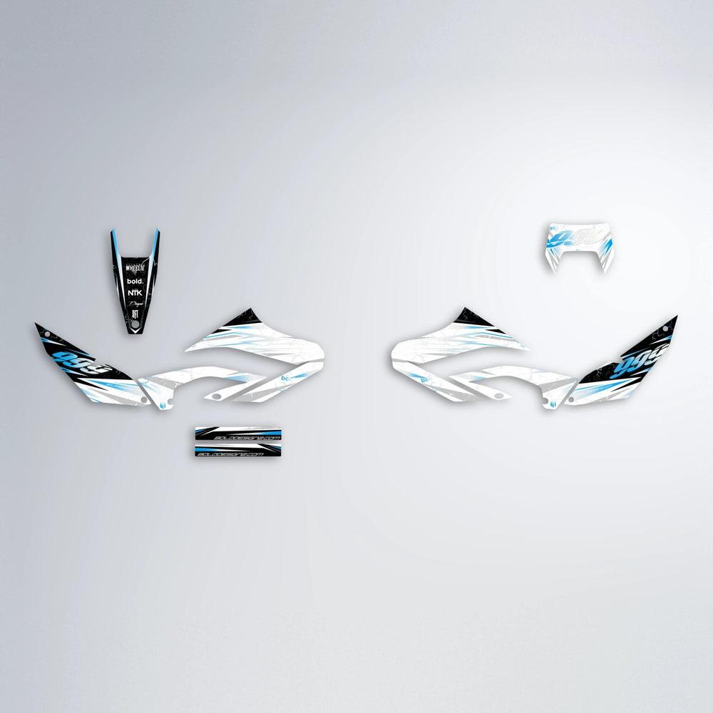 SUNRISE Yamaha WR 125X graphics kit parts layout in Light Blue & White