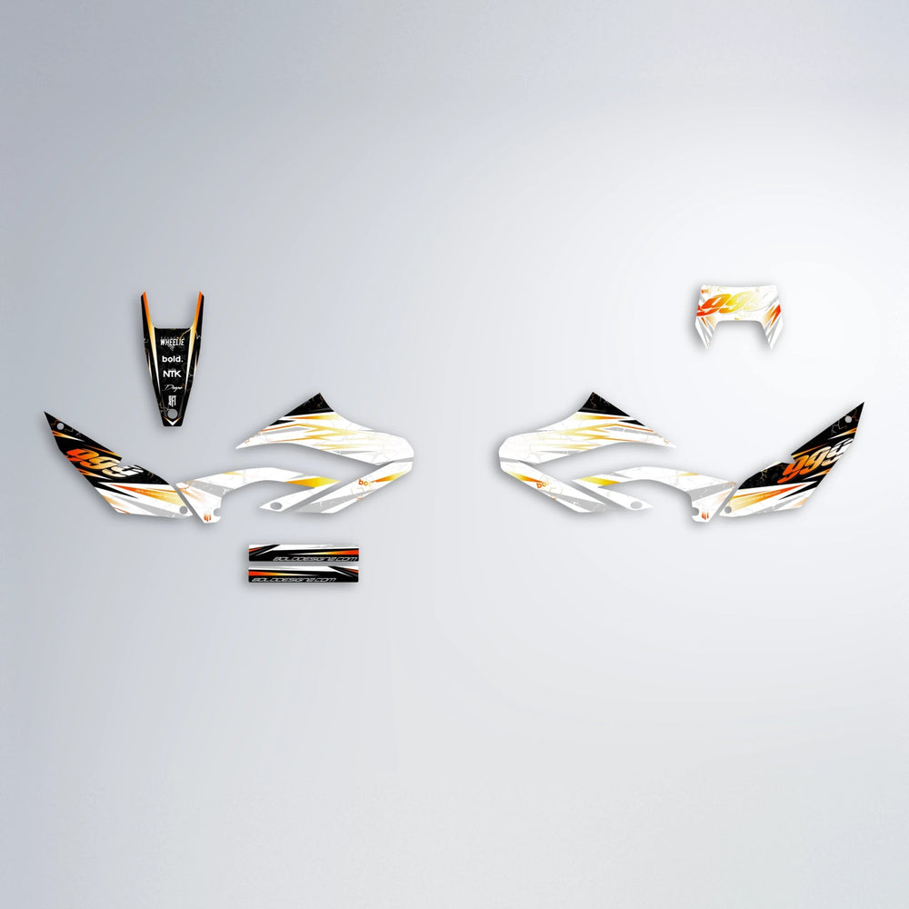 SUNRISE Yamaha WR 125X graphics kit parts layout in Orange & Yellow