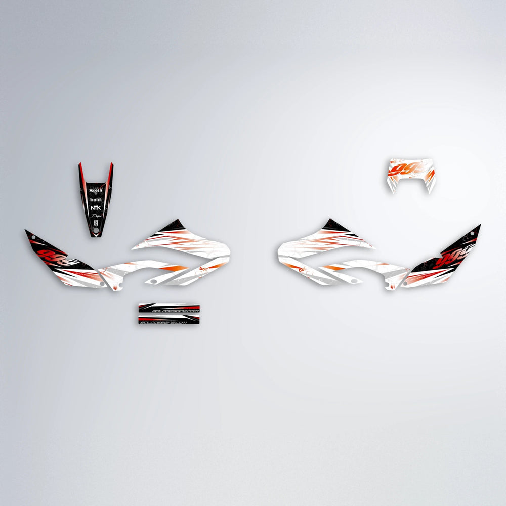 SUNRISE Yamaha WR 125X graphics kit parts layout in Red & Orange