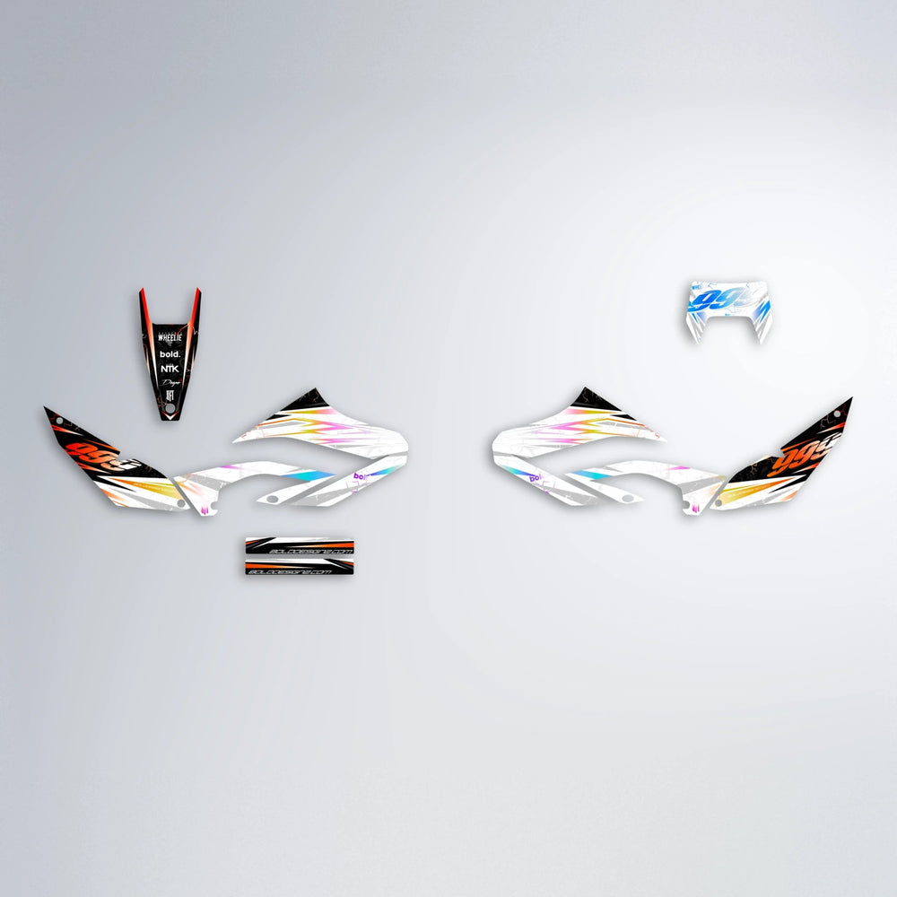 SUNRISE Yamaha WR 125X graphics kit parts layout in Sunset Fade