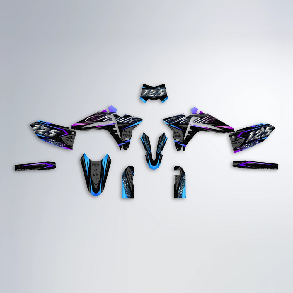 TASK Fantic graphics kit parts layout in Blue Purple Fade