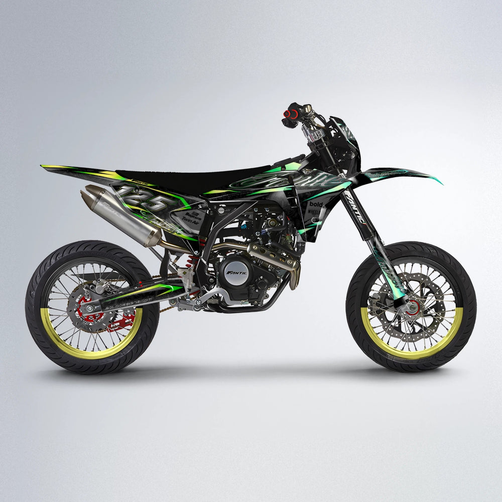 TASK Fantic supermoto graphics kit in Cyan & Green