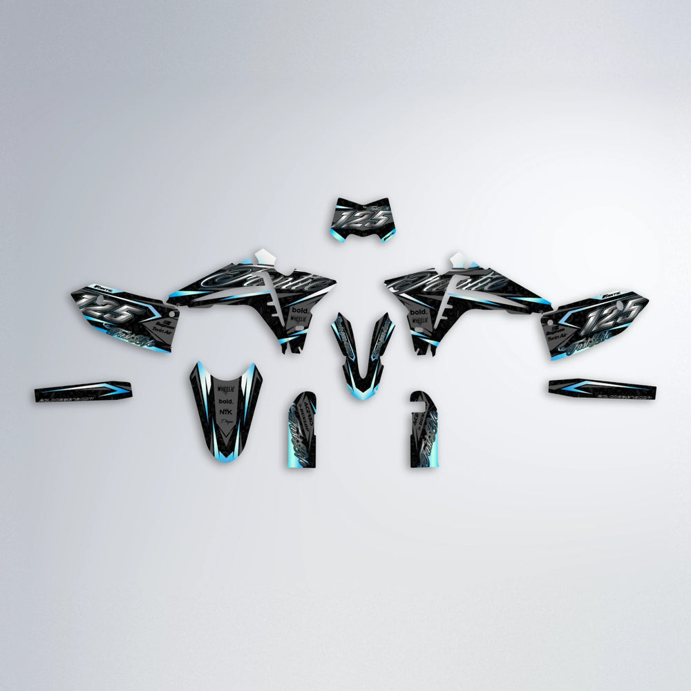 TASK Fantic graphics kit parts layout in Light Blue & White