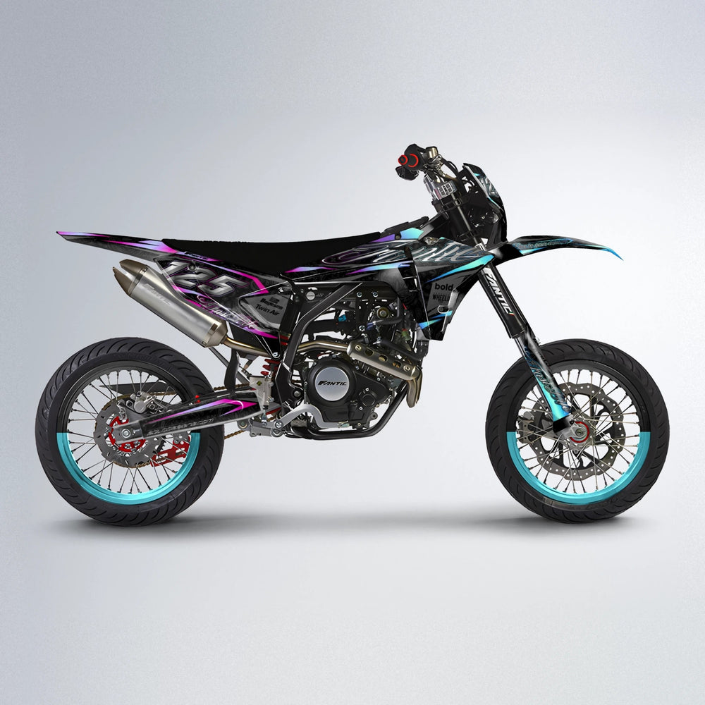 TASK Fantic supermoto graphics kit in Pink & Light Blue