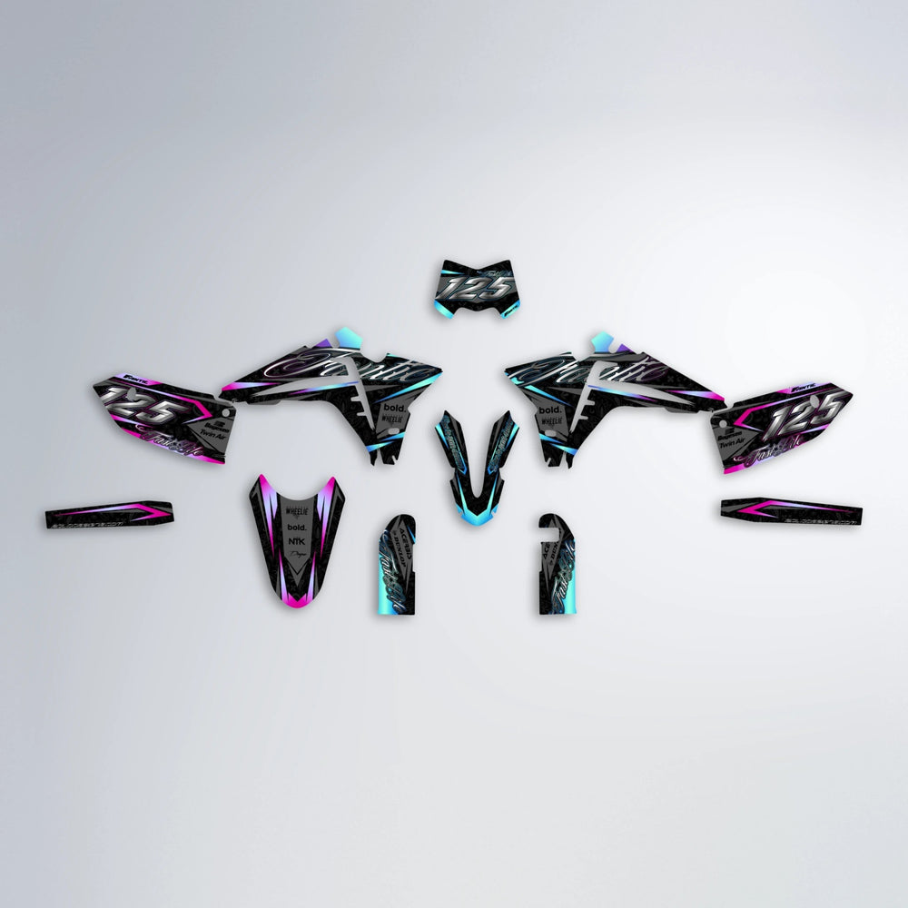 TASK Fantic graphics kit parts layout in Pink & Light Blue
