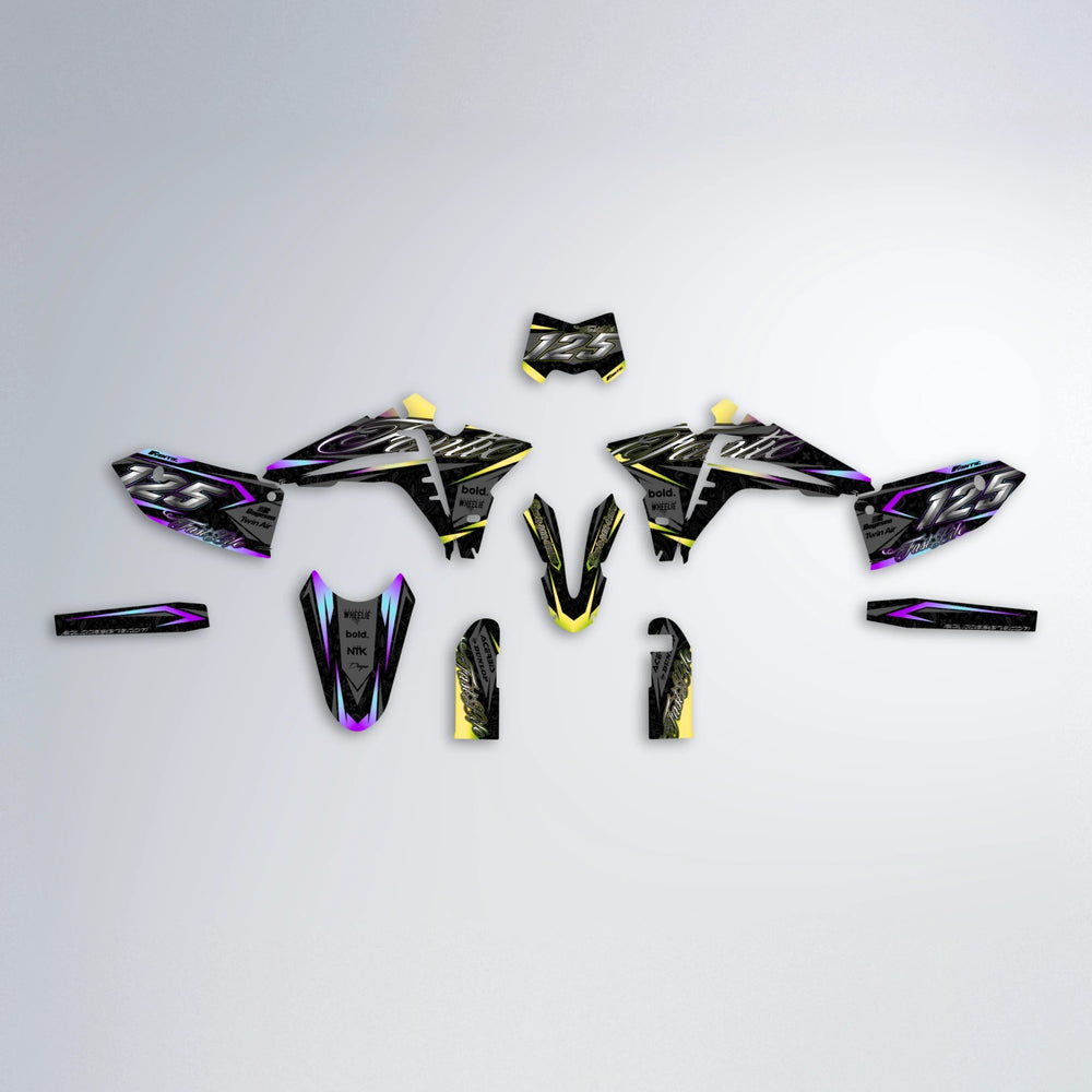 TASK Fantic graphics kit parts layout in Purple & Yellow