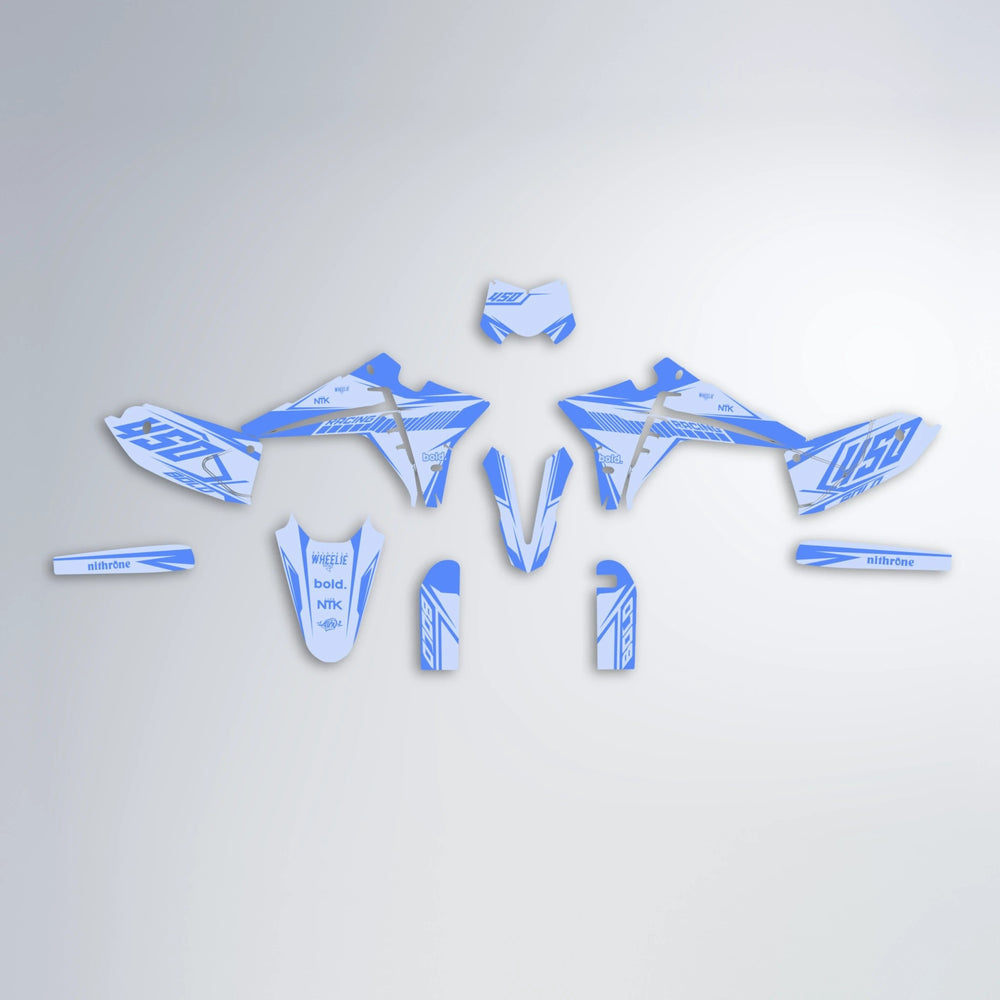 TEMPEST Fantic graphics kit parts layout in Blue
