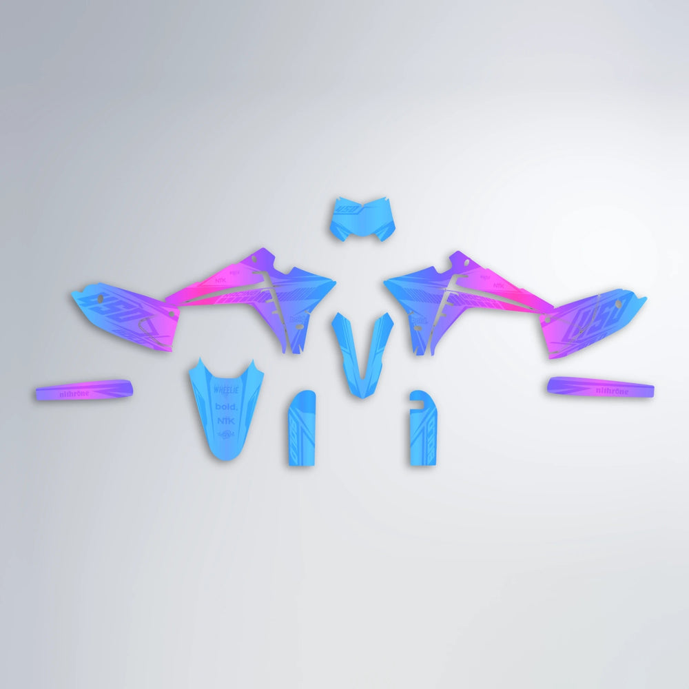 TEMPEST Fantic graphics kit parts layout in Blue Purple Fade