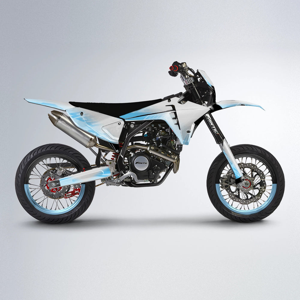 TEMPEST Fantic supermoto graphics kit in Light Blue & White