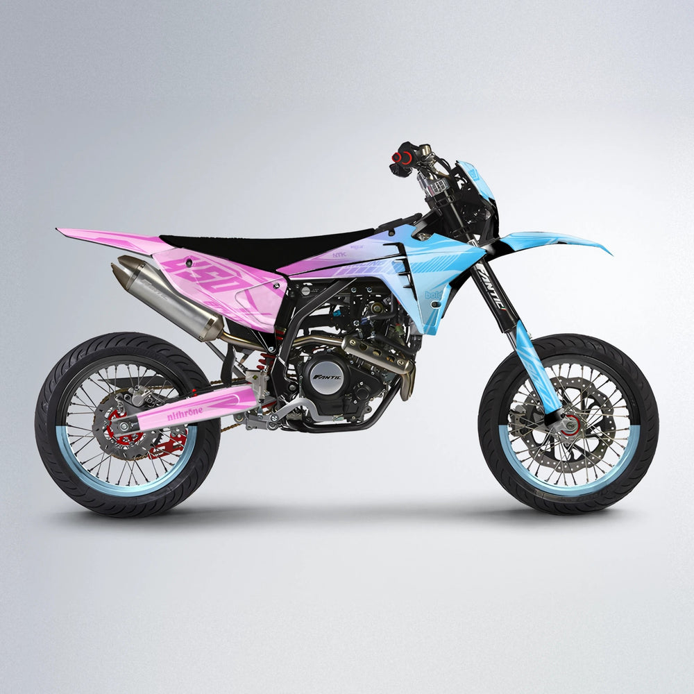 TEMPEST Fantic supermoto graphics kit in Pink & Light Blue