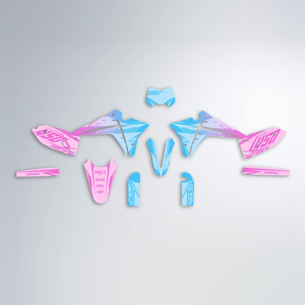TEMPEST Fantic graphics kit parts layout in Pink & Light Blue