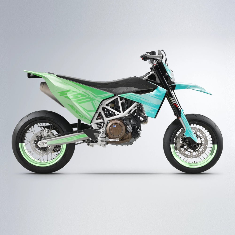 TEMPEST Husqvarna 701 supermoto graphics kit in Cyan & Green