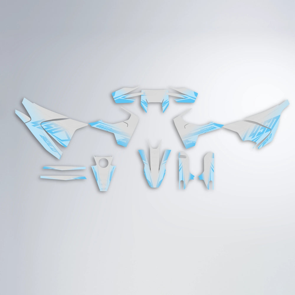 TEMPEST Husqvarna 701 graphics kit parts layout in Light Blue & White