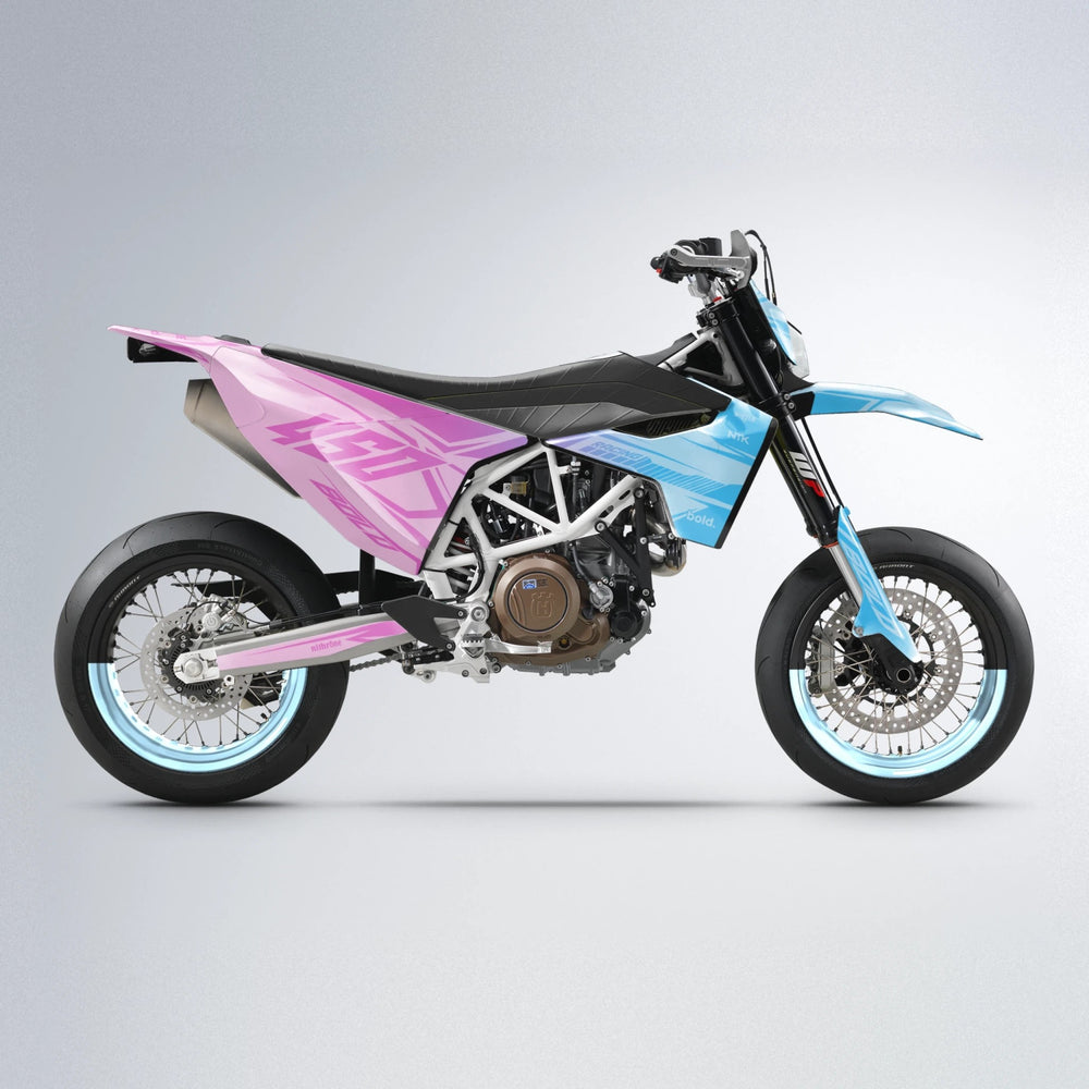 TEMPEST Husqvarna 701 supermoto graphics kit in Pink & Light Blue