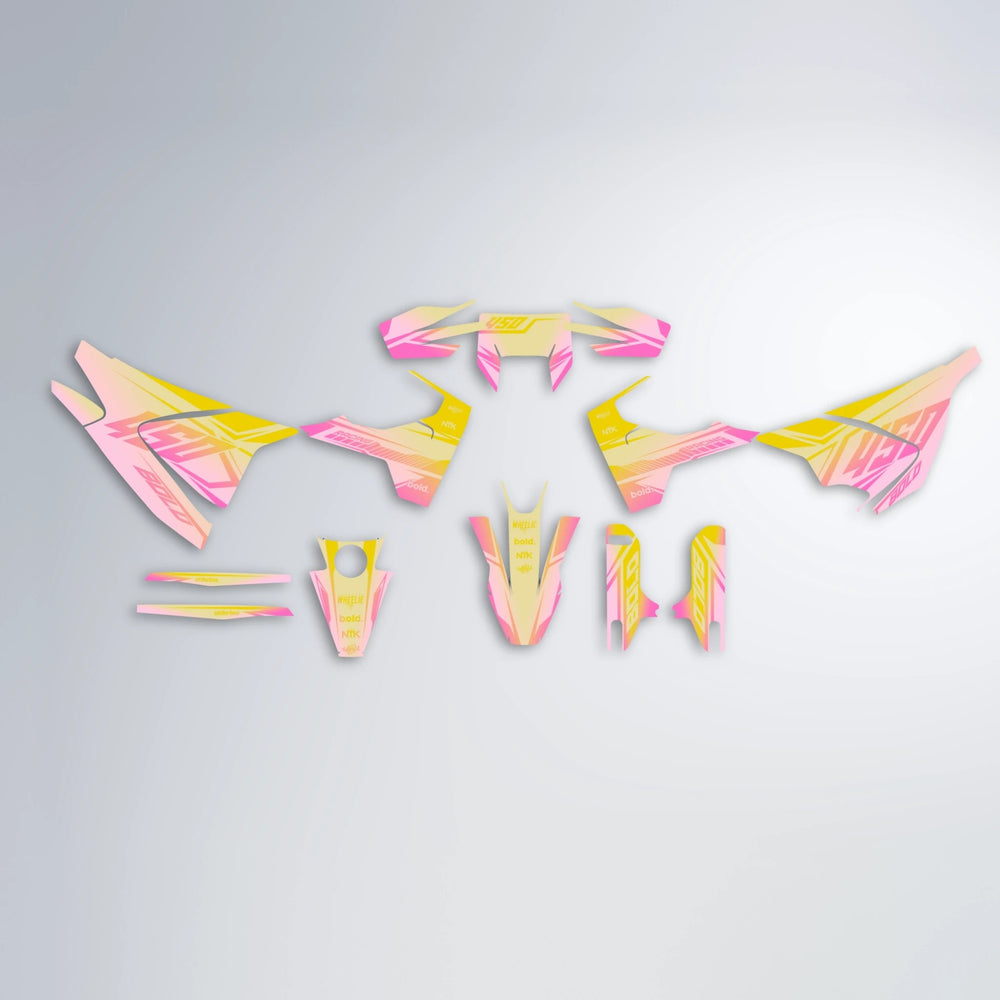 TEMPEST Husqvarna 701 graphics kit parts layout in Pink & Yellow