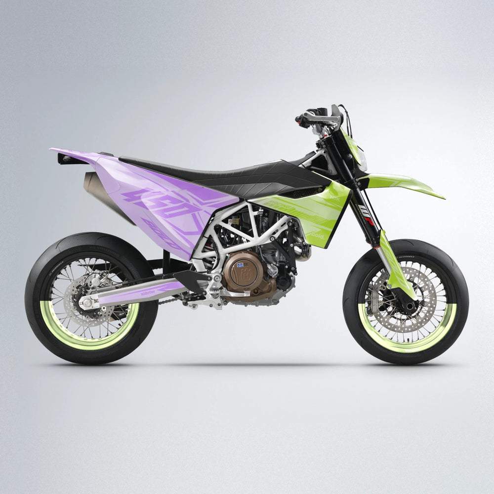 TEMPEST Husqvarna 701 supermoto graphics kit in Purple & Yellow