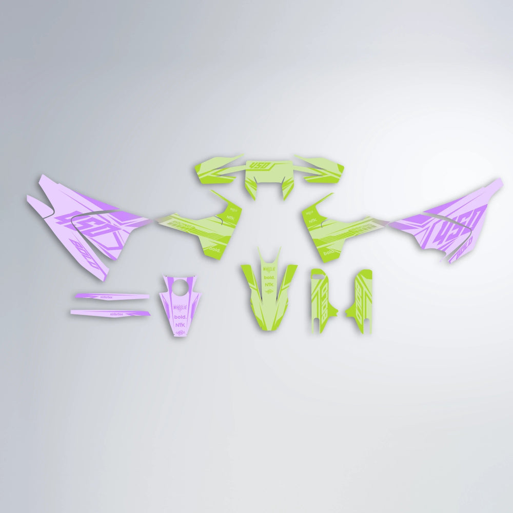 TEMPEST Husqvarna 701 graphics kit parts layout in Purple & Yellow