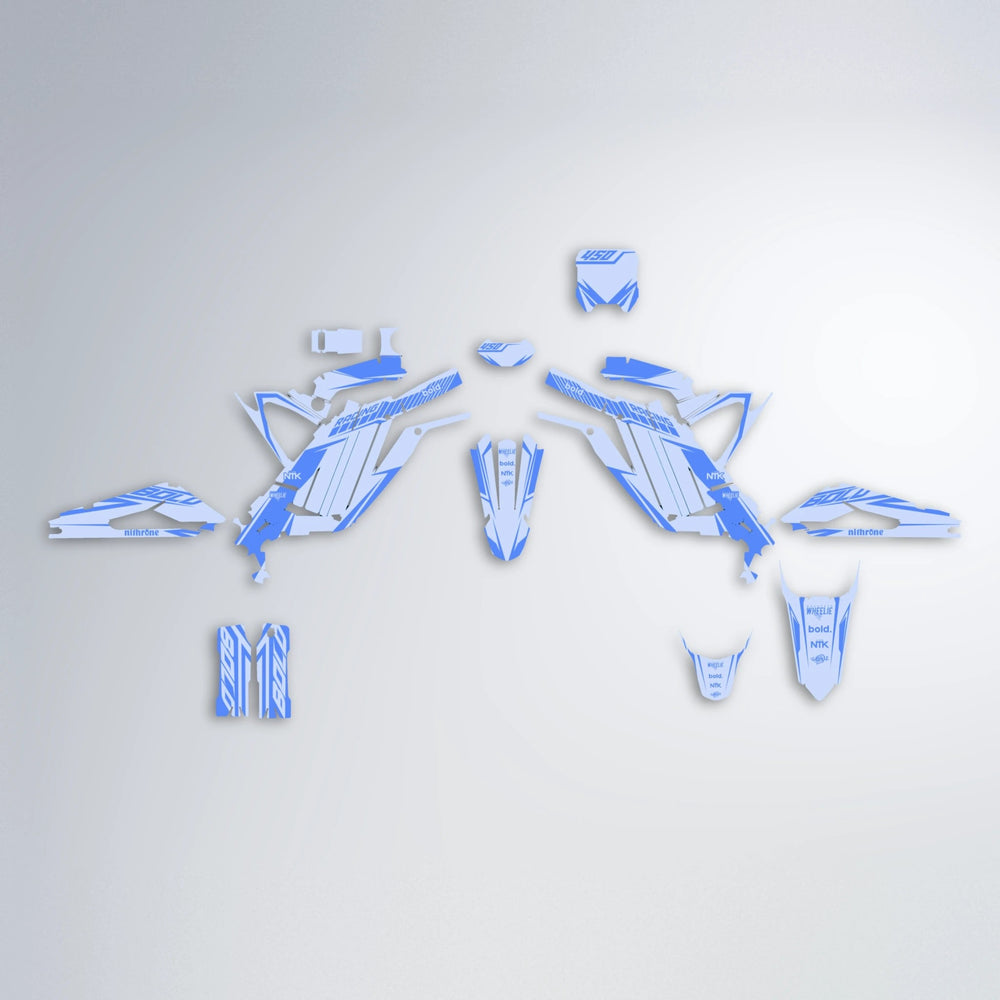 TEMPEST Sur-Ron Light Bee graphics kit parts layout in Blue