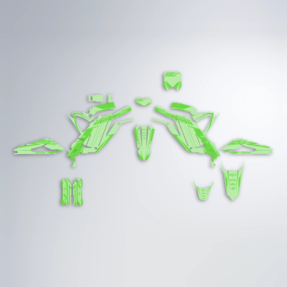 TEMPEST Sur-Ron Light Bee graphics kit parts layout in Green
