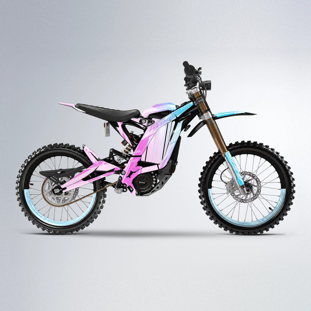 TEMPEST Sur-Ron Light Bee motocross graphics kit in Pink & Light Blue