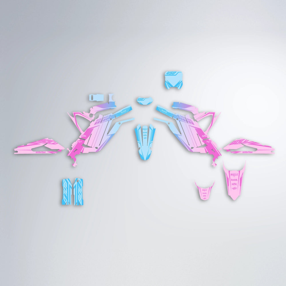 TEMPEST Sur-Ron Light Bee graphics kit parts layout in Pink & Light Blue