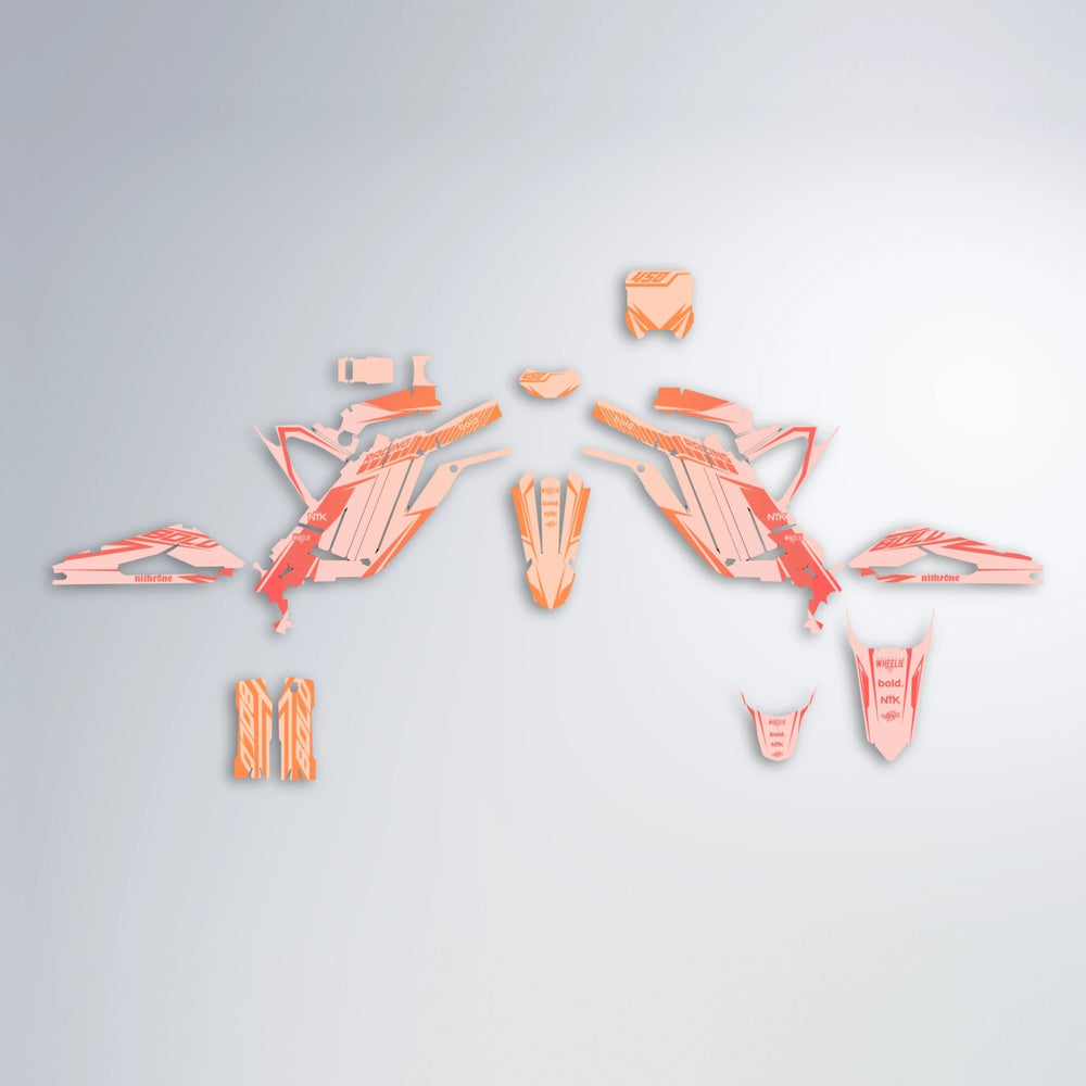 TEMPEST Sur-Ron Light Bee graphics kit parts layout in Red & Orange