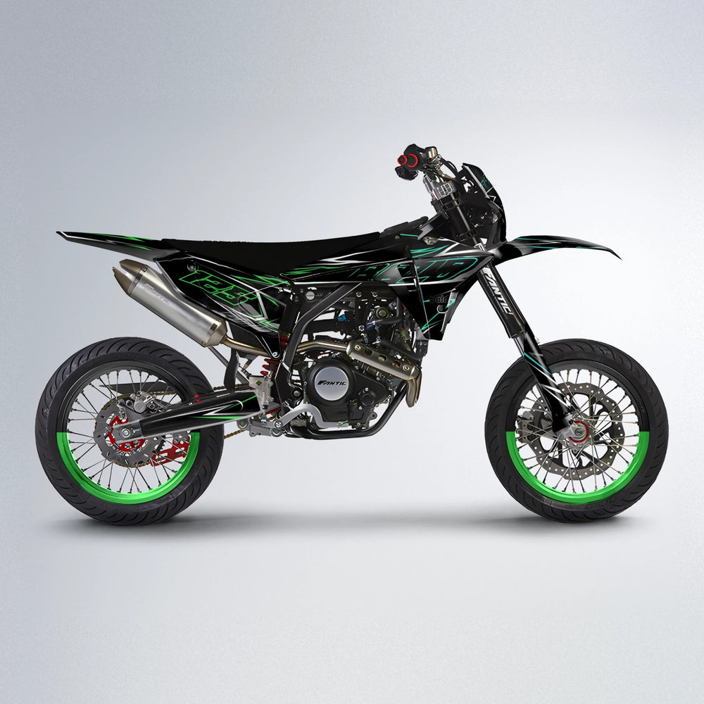 TEMPTATION Fantic supermoto graphics kit in Cyan & Green
