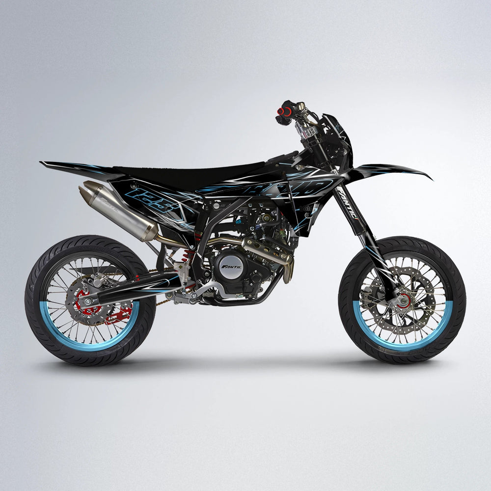 TEMPTATION Fantic supermoto graphics kit in Light Blue & White