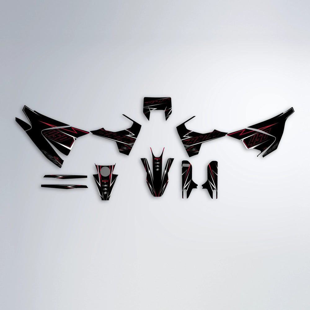 TEMPTATION Husqvarna 701 graphics kit parts layout in Black & Red
