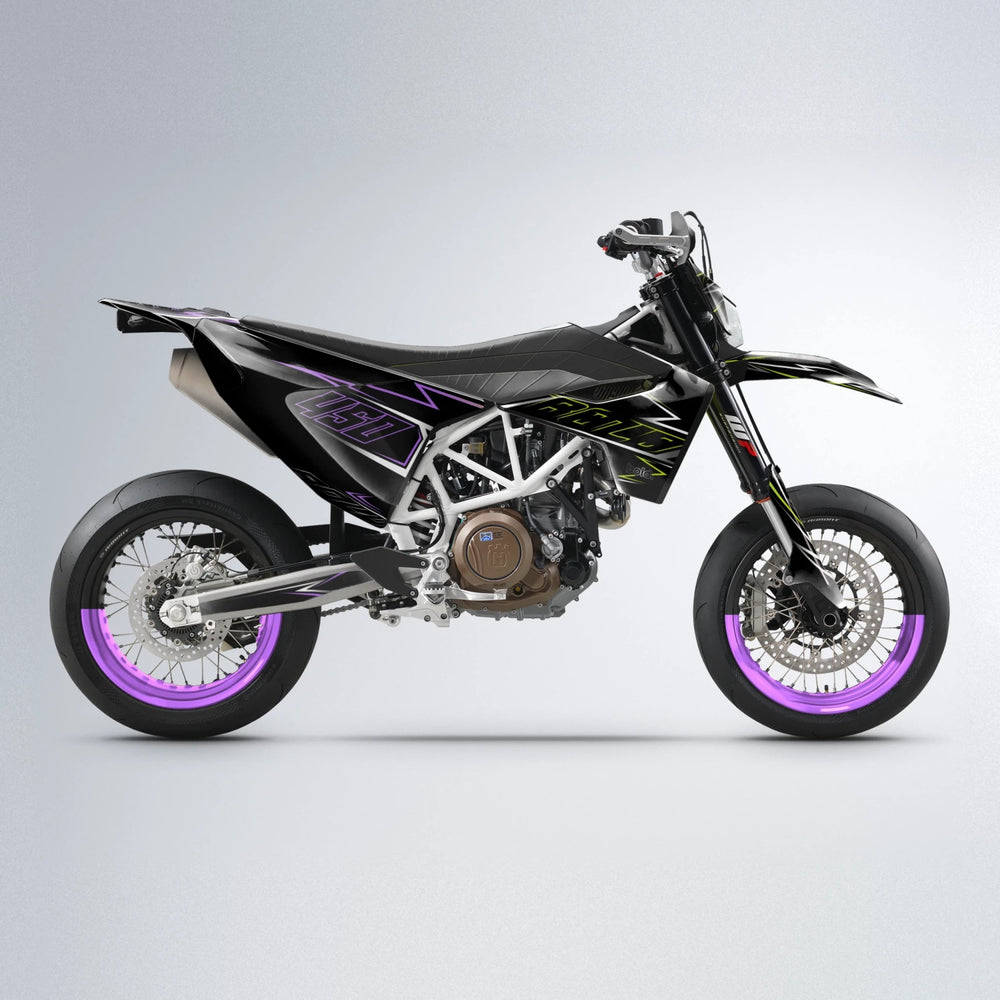 TEMPTATION Husqvarna 701 supermoto graphics kit in Purple & Yellow