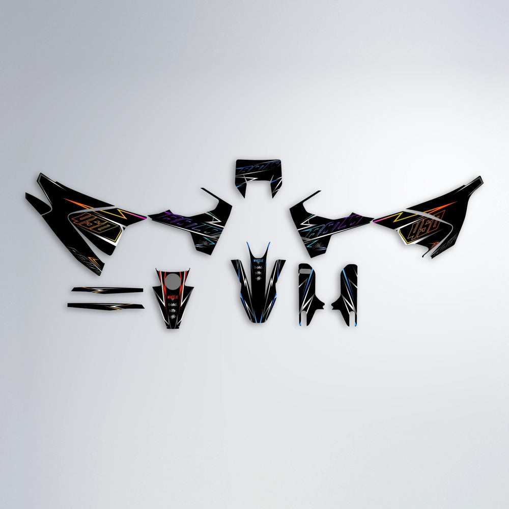 TEMPTATION Husqvarna 701 graphics kit parts layout in Sunset Fade