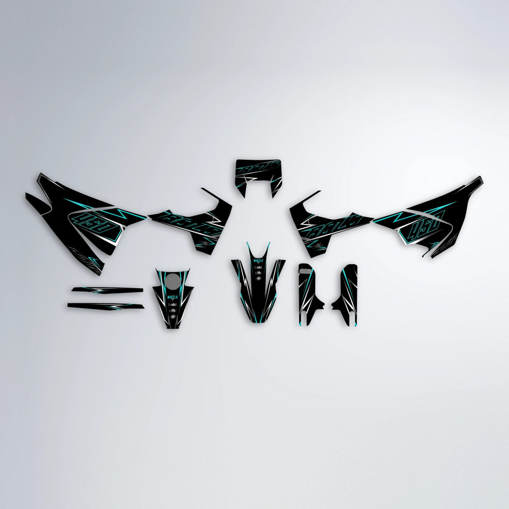 TEMPTATION Husqvarna 701 graphics kit parts layout in Teal