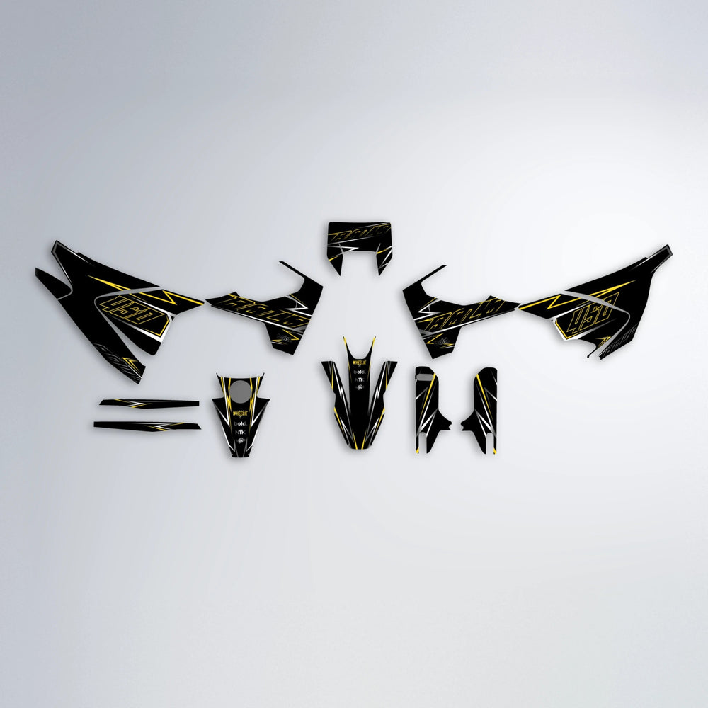TEMPTATION Husqvarna 701 graphics kit parts layout in Yellow