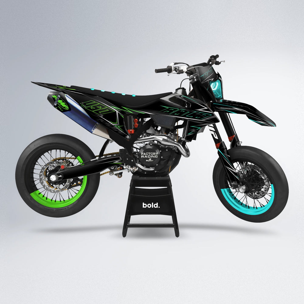 TEMPTATION supermoto graphics kit in Cyan & Green