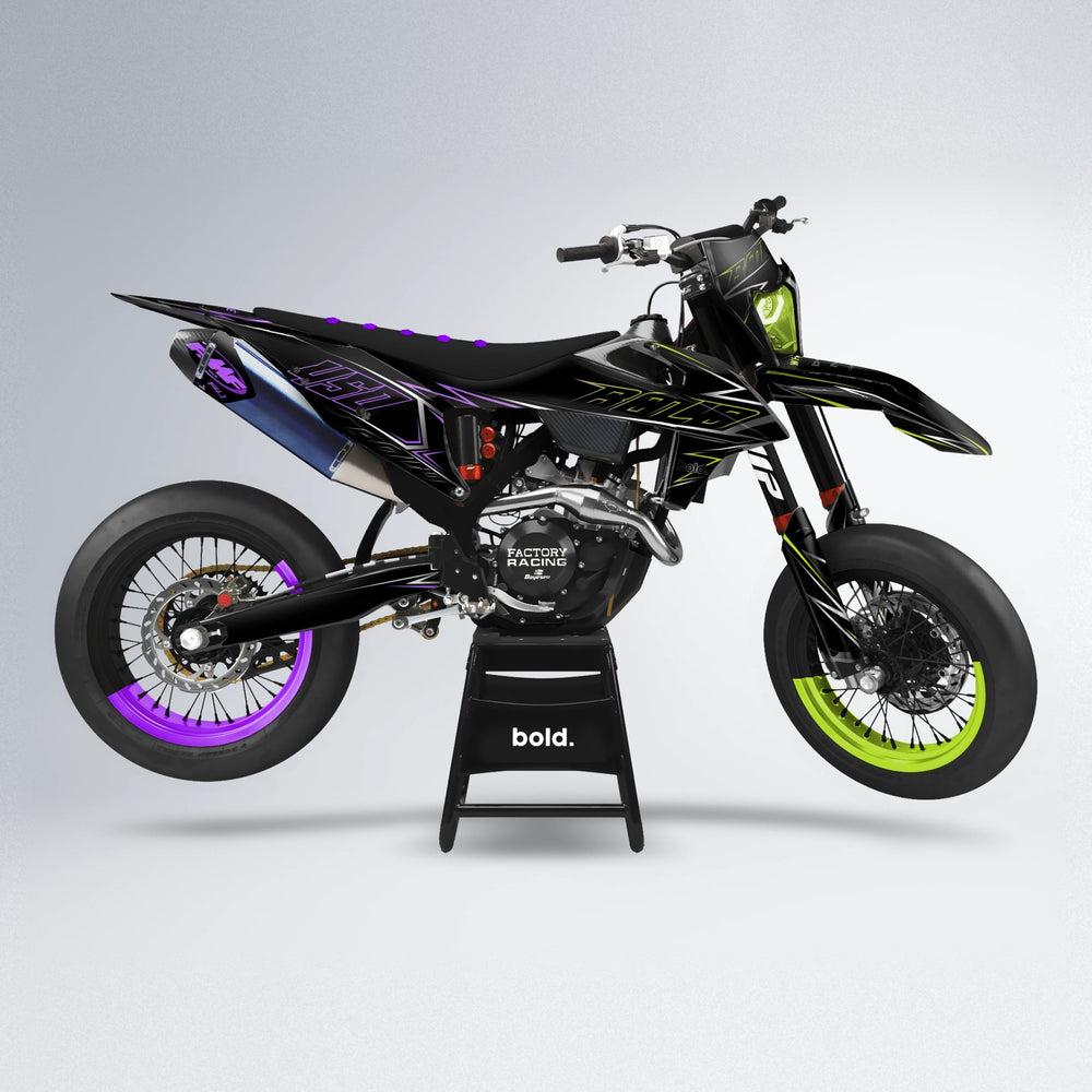TEMPTATION supermoto graphics kit in Purple & Yellow