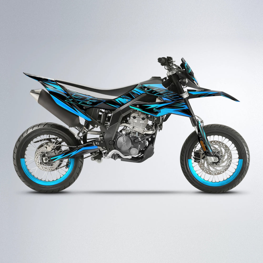 THUNDERSTRUCK Aprilia SX 125 supermoto graphics kit in Light Blue