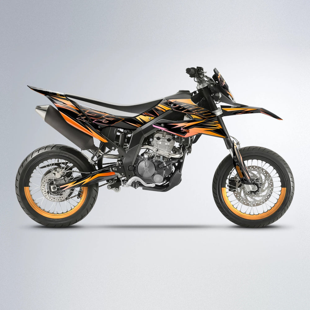 THUNDERSTRUCK Aprilia SX 125 supermoto graphics kit in Orange & Yellow