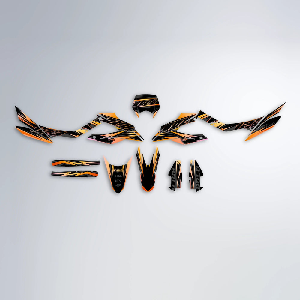 THUNDERSTRUCK Aprilia SX 125 graphics kit parts layout in Orange & Yellow