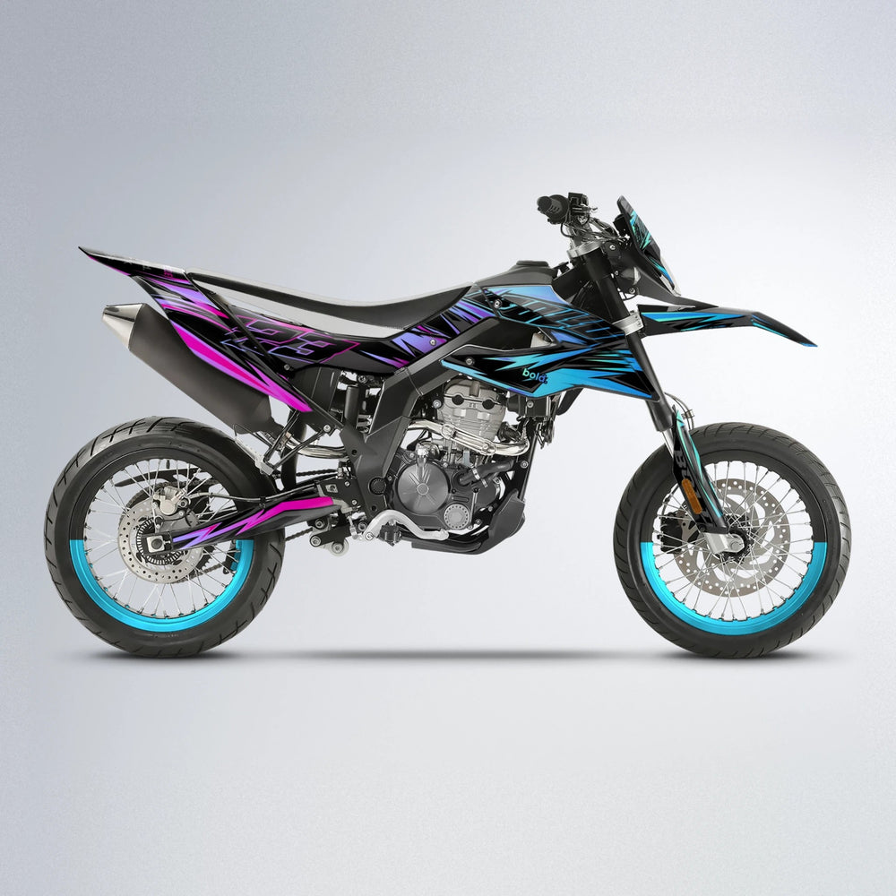 THUNDERSTRUCK Aprilia SX 125 supermoto graphics kit in Pink & Light Blue