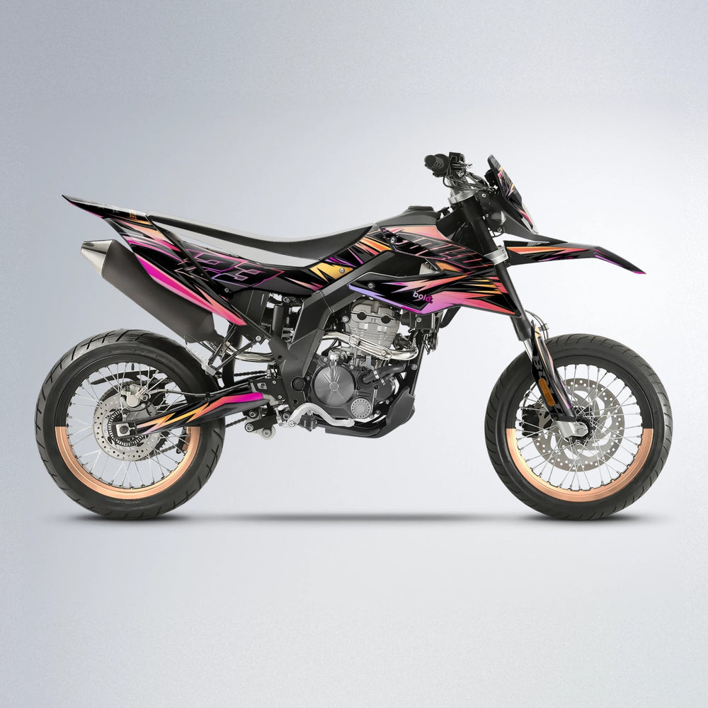 THUNDERSTRUCK Aprilia SX 125 supermoto graphics kit in Pink & Yellow