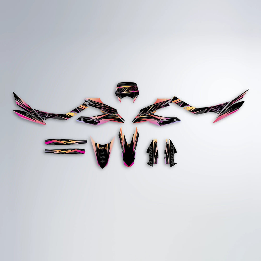 THUNDERSTRUCK Aprilia SX 125 graphics kit parts layout in Pink & Yellow