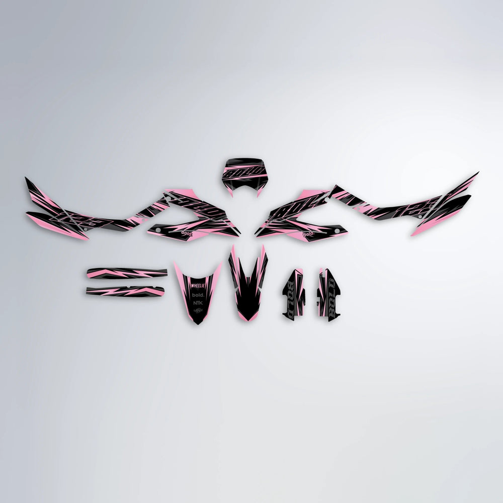 THUNDERSTRUCK Aprilia SX 125 graphics kit parts layout in Sakura Pink