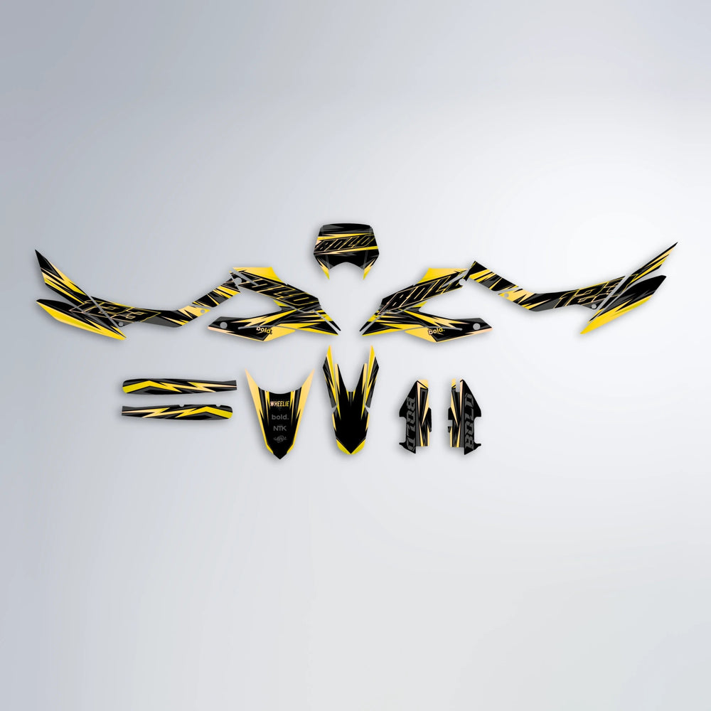 THUNDERSTRUCK Aprilia SX 125 graphics kit parts layout in Yellow