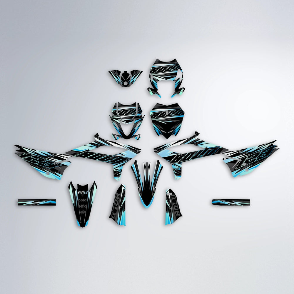 THUNDERSTRUCK Beta graphics kit parts layout in Light Blue & White