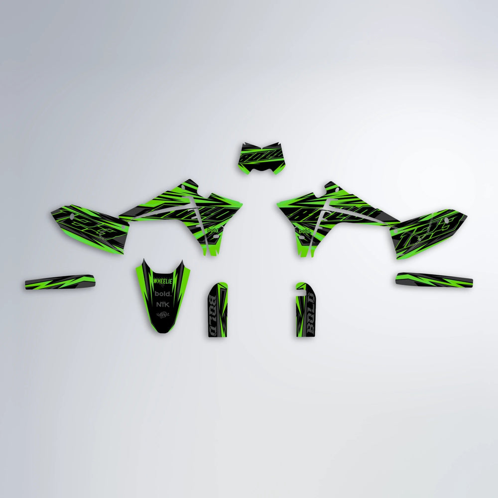 THUNDERSTRUCK Fantic graphics kit parts layout in Green