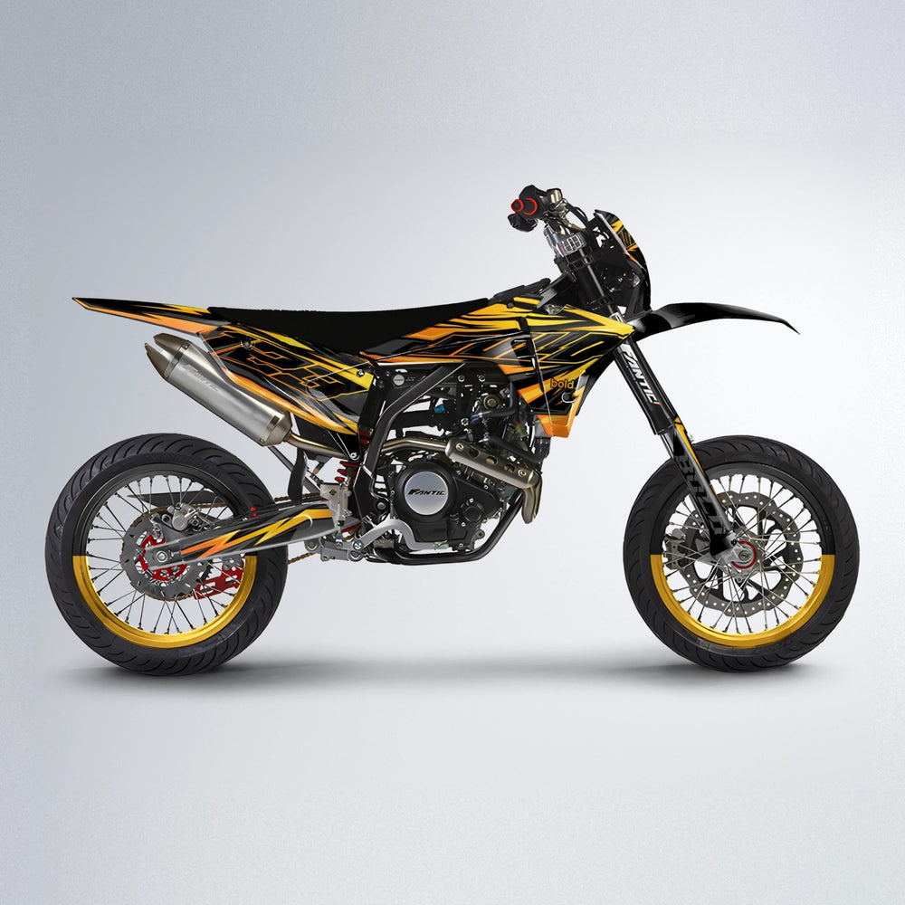THUNDERSTRUCK Fantic supermoto graphics kit in Orange & Yellow