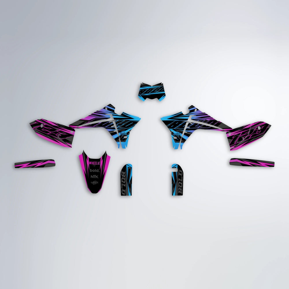 THUNDERSTRUCK Fantic graphics kit parts layout in Pink & Light Blue
