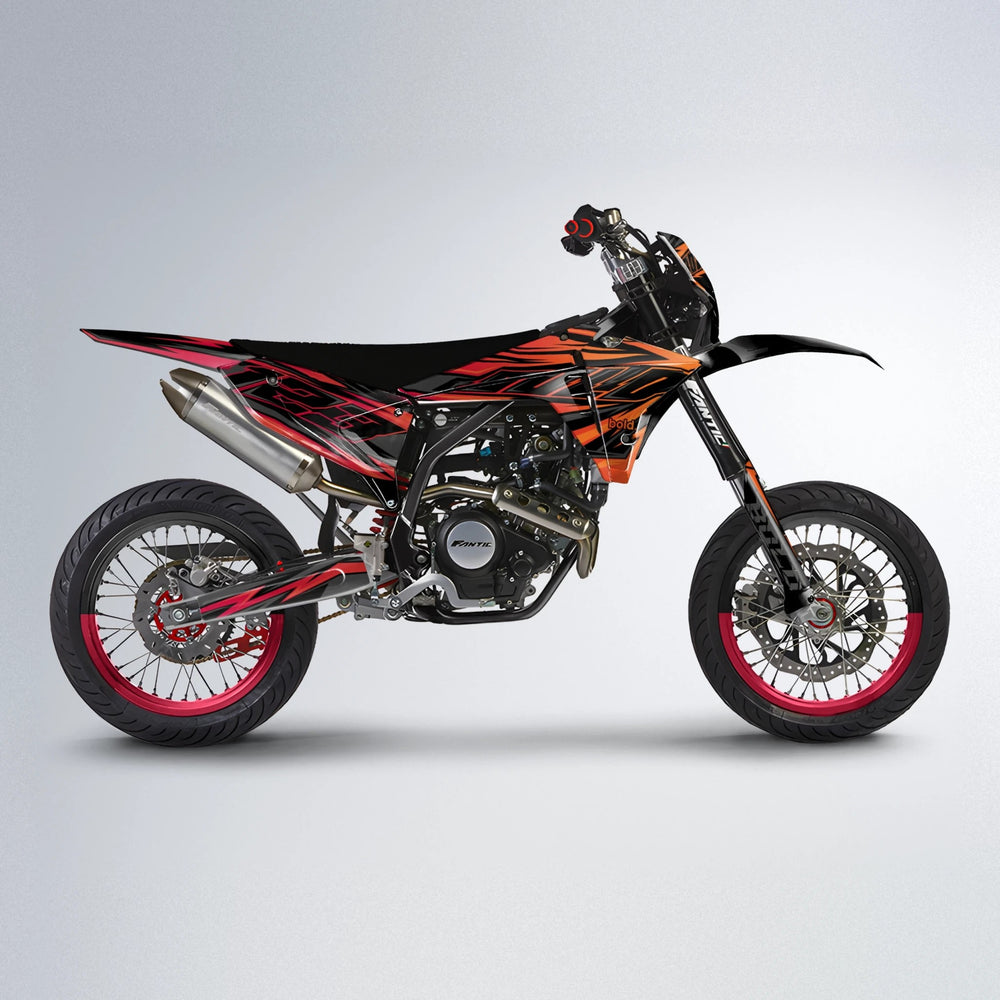 THUNDERSTRUCK Fantic supermoto graphics kit in Red & Orange