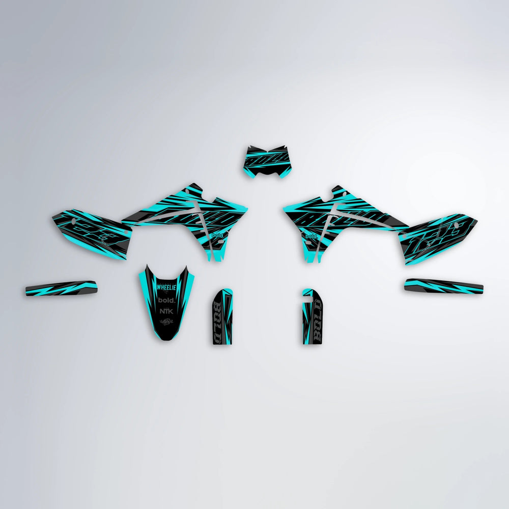 THUNDERSTRUCK Fantic graphics kit parts layout in Teal